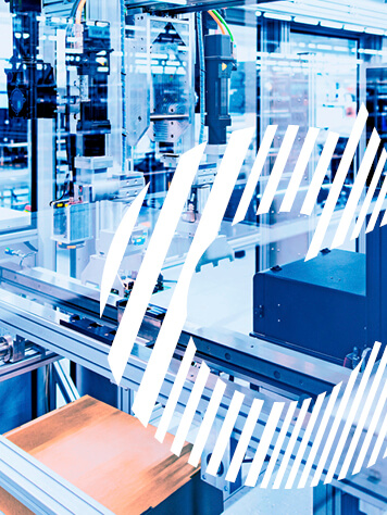 Lifecycle services circular diagram over automated production line showing consulting, engineering and support stages